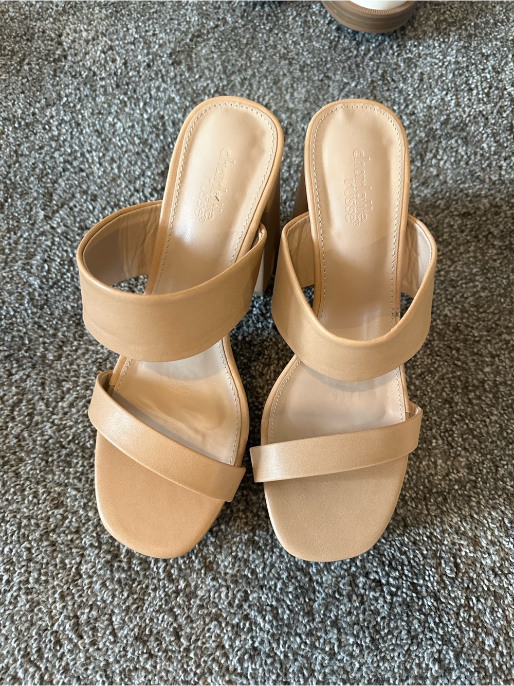 Charlotte Russe Tan Double-Strap Slide Heeled Mules